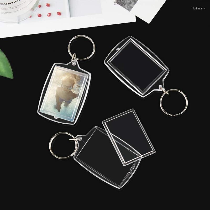 Keychains 100st PO Keychain Rectangle Transparent Blank Acrylic Insert Picture Frame Keyring Key Holder DIY Split Ring278G