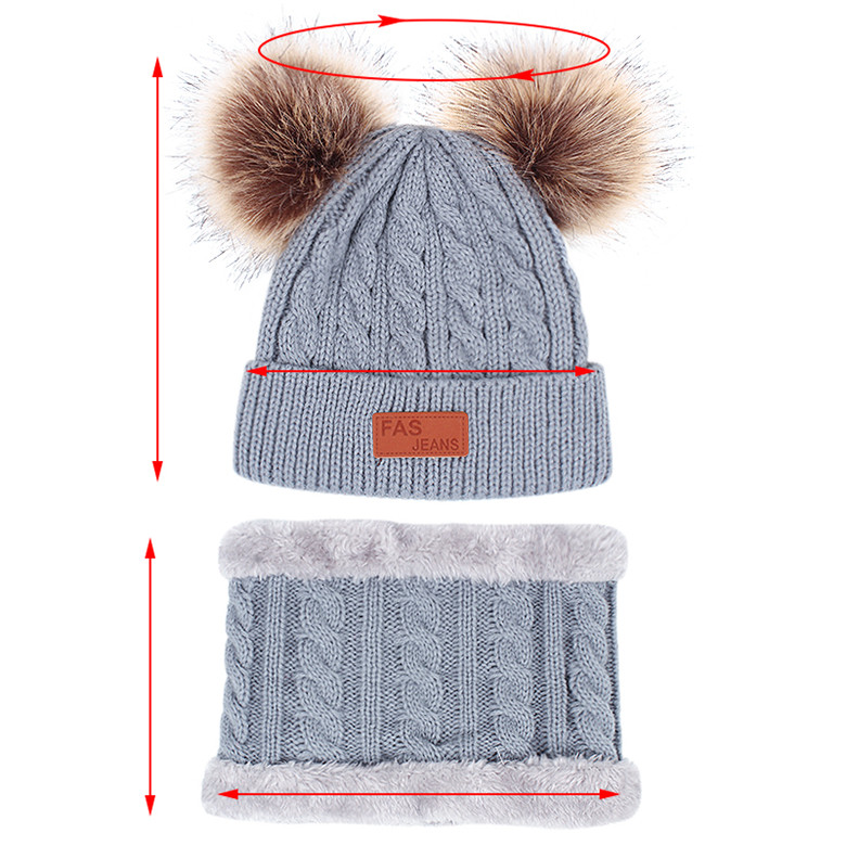 Wintermütze für Jungen und Mädchen, gestrickte Mützen, Infinity-Schal, Handschuhe, Set, dicke Baby-Süße Haarball-Mütze, warme Mützen für Kleinkinder, Jungen- und Mädchen-Pom-Poms, wärmere Hüte für 1–8 Jahre Kinder