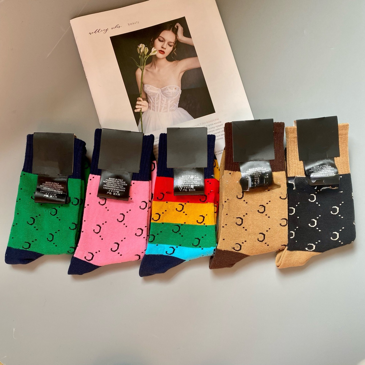 Rainbow Color Matching Trendy Socks Alphabet Sock Mid-Calf Men and Women Couple Sports and Leisure Stockings Preppy Trendy Ins