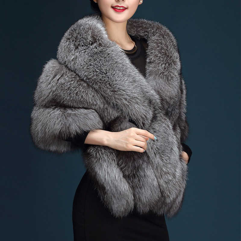 Dames bont faux fur hjqjljls 155x40 cm oversized witte bruids bruidsjacht vrouwen faux bont donzige zachte bruiloft cape dikke warme sjaaljas jas T221102