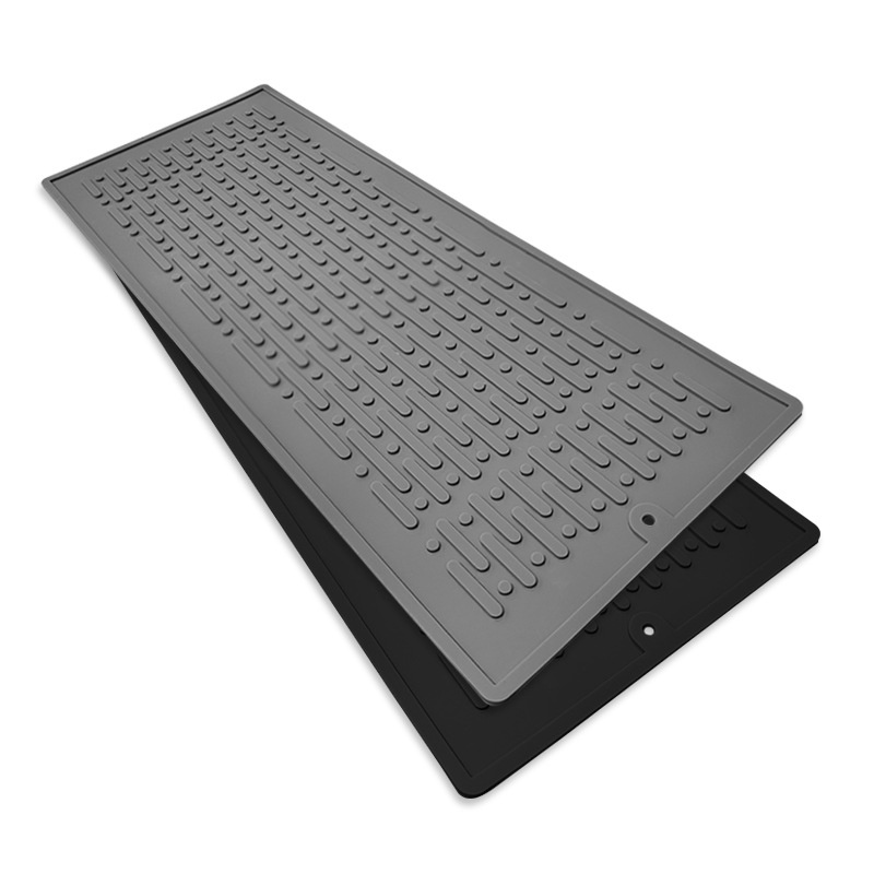 Tapete de secagem de pratos de silicone 29 x 14,5 cm Prave de prato de balcão grande e trivet cinza preto