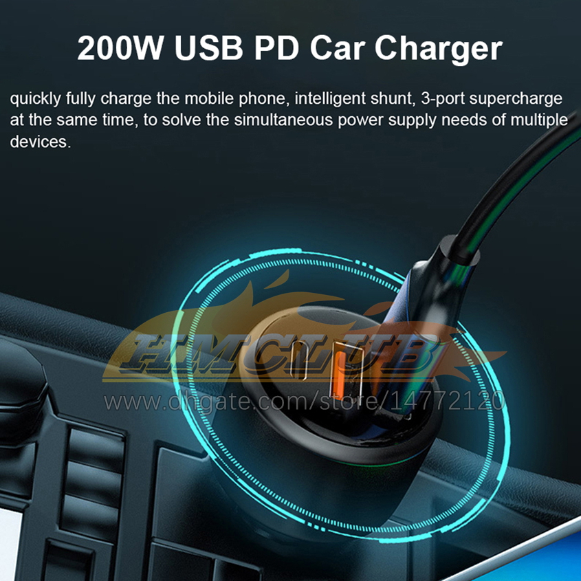 CC270 200W USB PD Auto Ladegerät 3port Super Schnelle Ladegerät 2,0 100W 65W SuperCharge QC3.0 für Honor Xiaomi Vivo Huawei iPhone ONEPLUG
