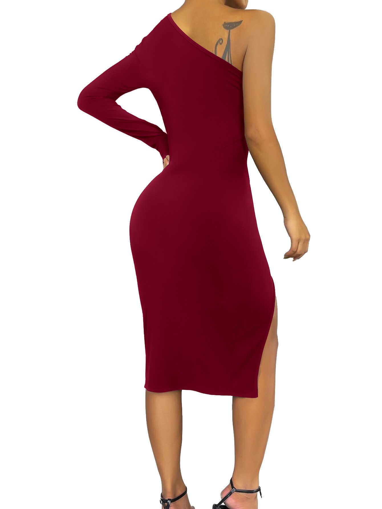 Automne 2022 Robe de femme couleur Couleur solide une épaule sexy bandage creux de cocktail robes pour les femmes habillées en soirée pour femmes