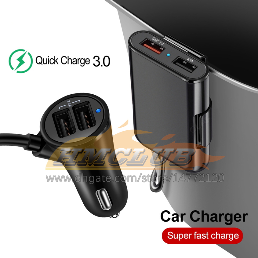 CC265 60W 8A Передний / заднее сиденье 4 порт USB Quick Charge 3.0 Car Charger для iPhone Huawei Fast Phone Chargers для xiaomi samsung ratages