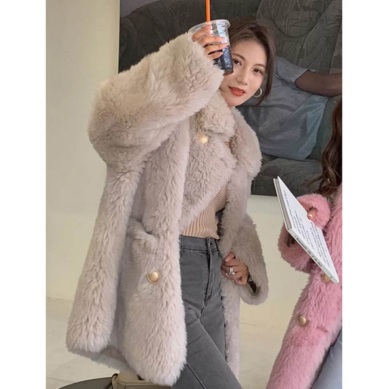 Femmes fausse fourrure manteau hiver ample élégant épais chaud doux poilu rose femmes luxe vêtements de créateur piste moelleux veste 2022