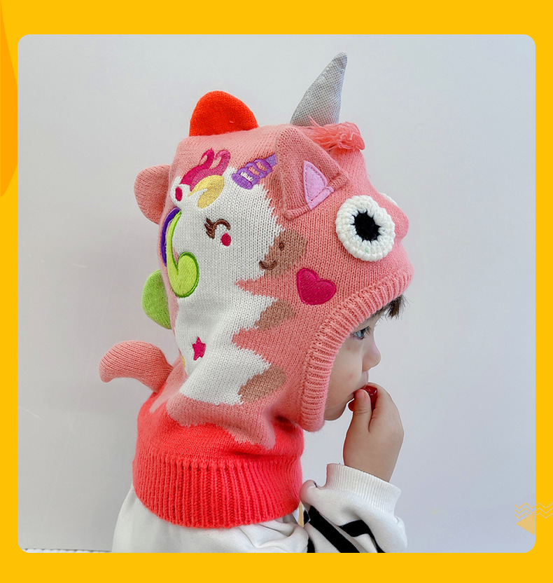 M537 Children Knitted Hat Three-dimensional Cartoon Dinosaur Unicorn Caps Beanies Warm Neck Kids Hats fit 2-6Y