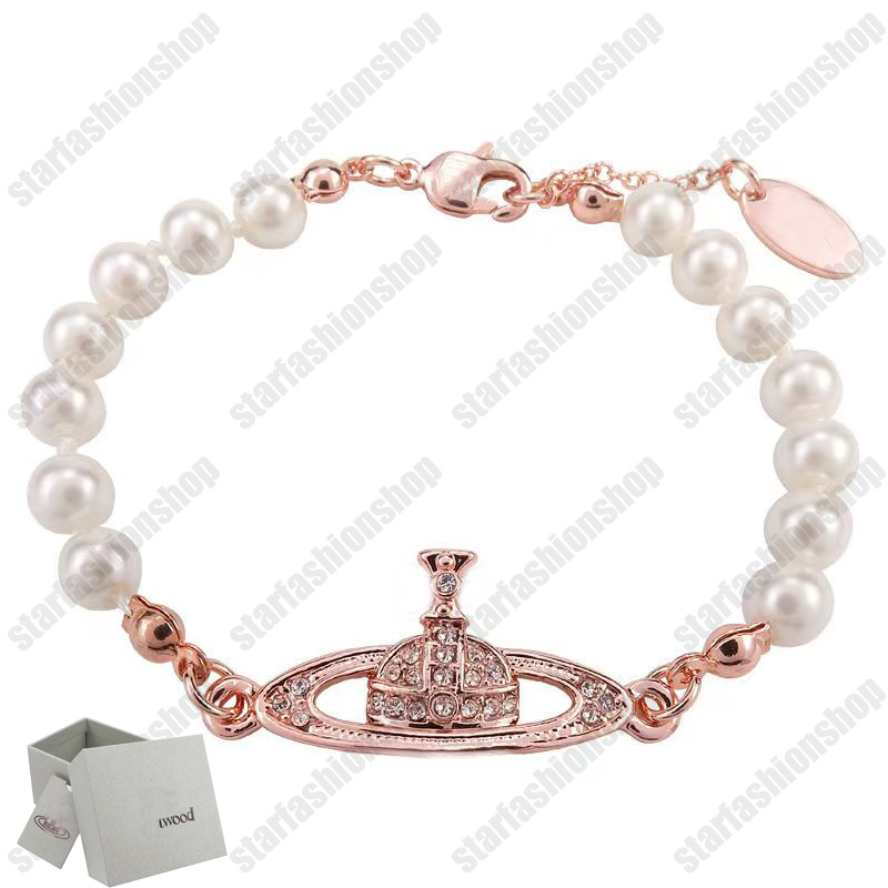 Bransoletka Saturn z pudełkiem Pearl Beaded Strand Diamond Tennis Planet Bracelets Woman Gold Designer Akcesoria 2158