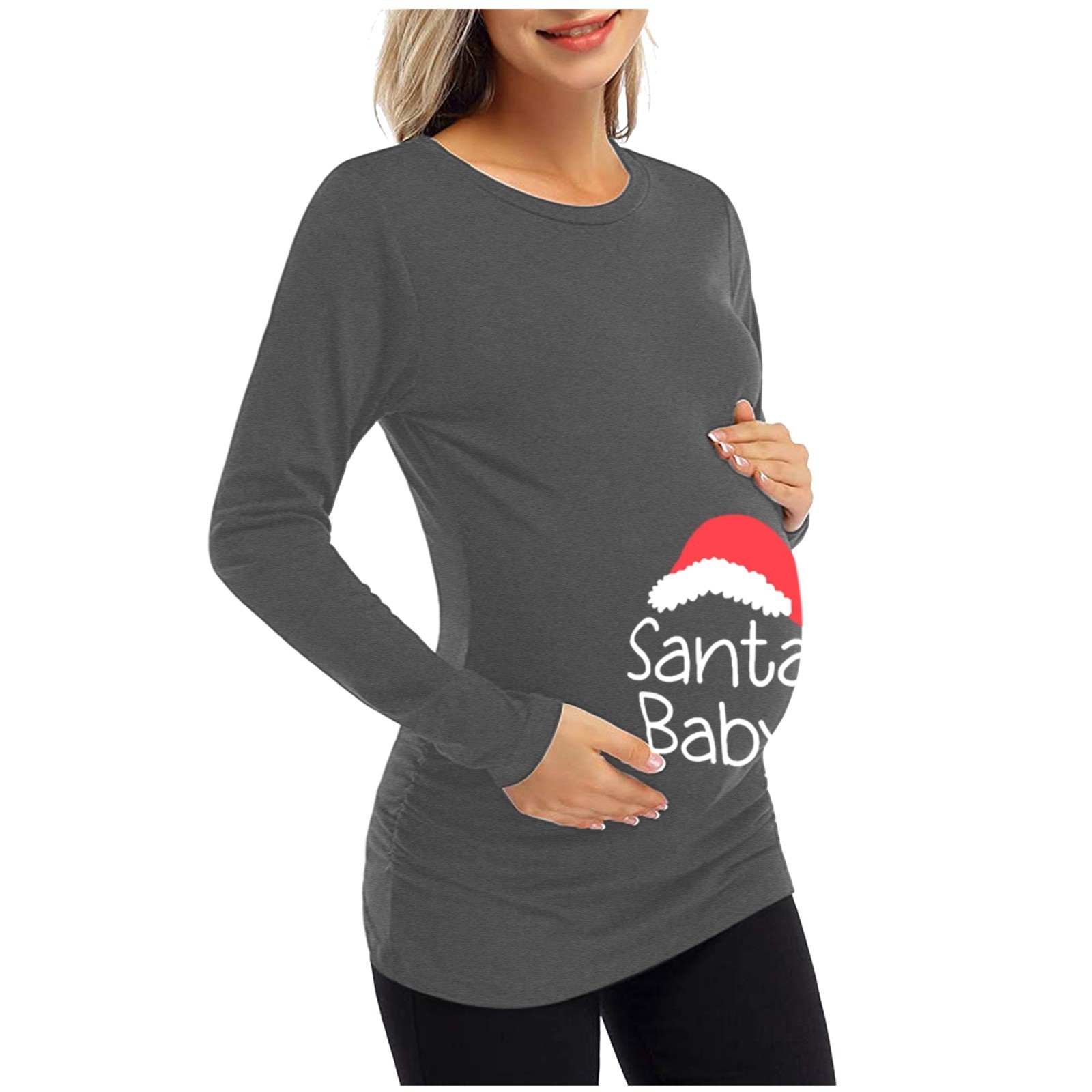 Sleep Lounge Christmas Womens Maternity T Shirt Graviditet Casual Long Sleeve Letter Print T Shirt Tunic Top Dress Vetement Maternite 221101