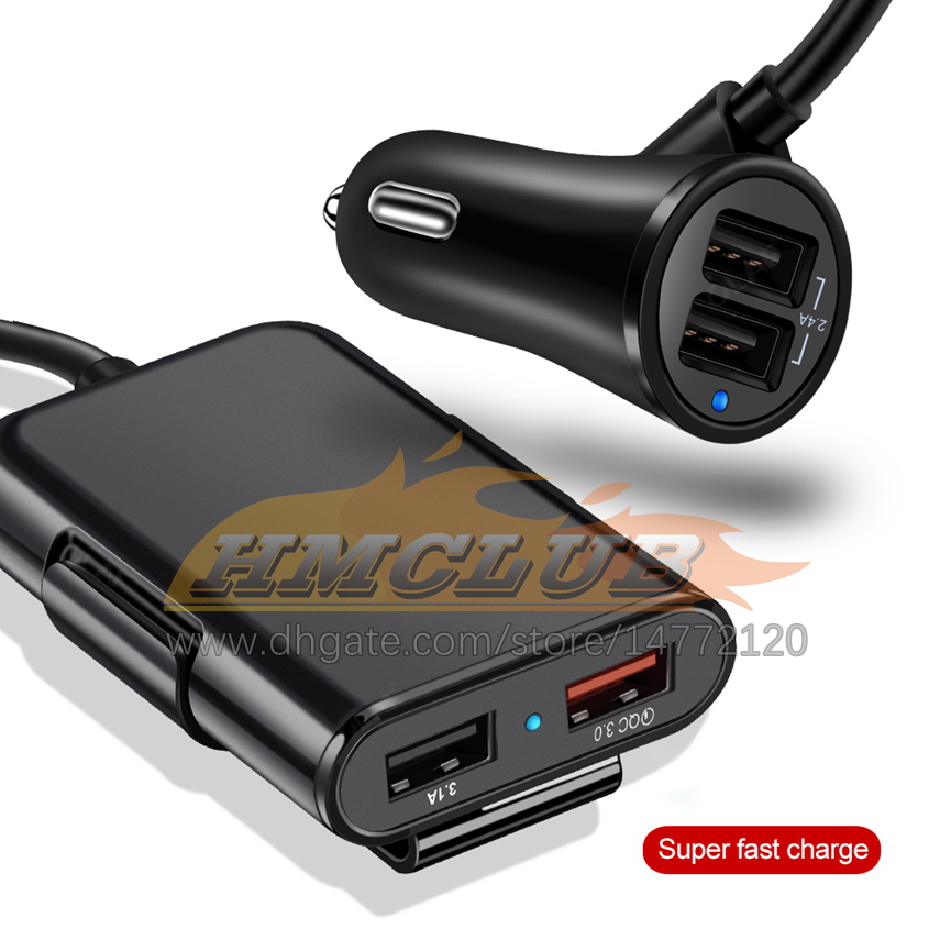 CC265 60W 8A Передний / заднее сиденье 4 порт USB Quick Charge 3.0 Car Charger для iPhone Huawei Fast Phone Chargers для xiaomi samsung ratages