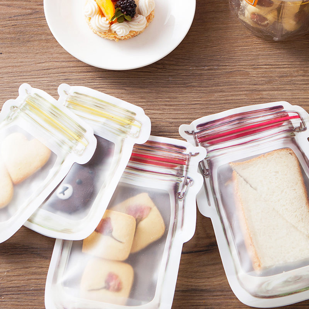 Multifunction Food Storage Bag Reusable Mason Jar Fresh Snacks Zipper lock Bags Collect Self-sealed Bags Kitchen Home Gadgets 500ml