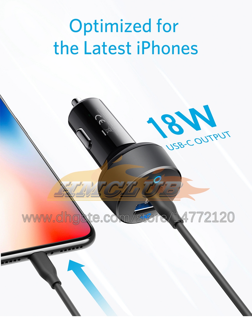 CC487 30Wカー充電器USB C 2ポート18W電力供給12W PoweriQ PowerDrive PD 2 iPad iPhone 12 XiaomiのLED
