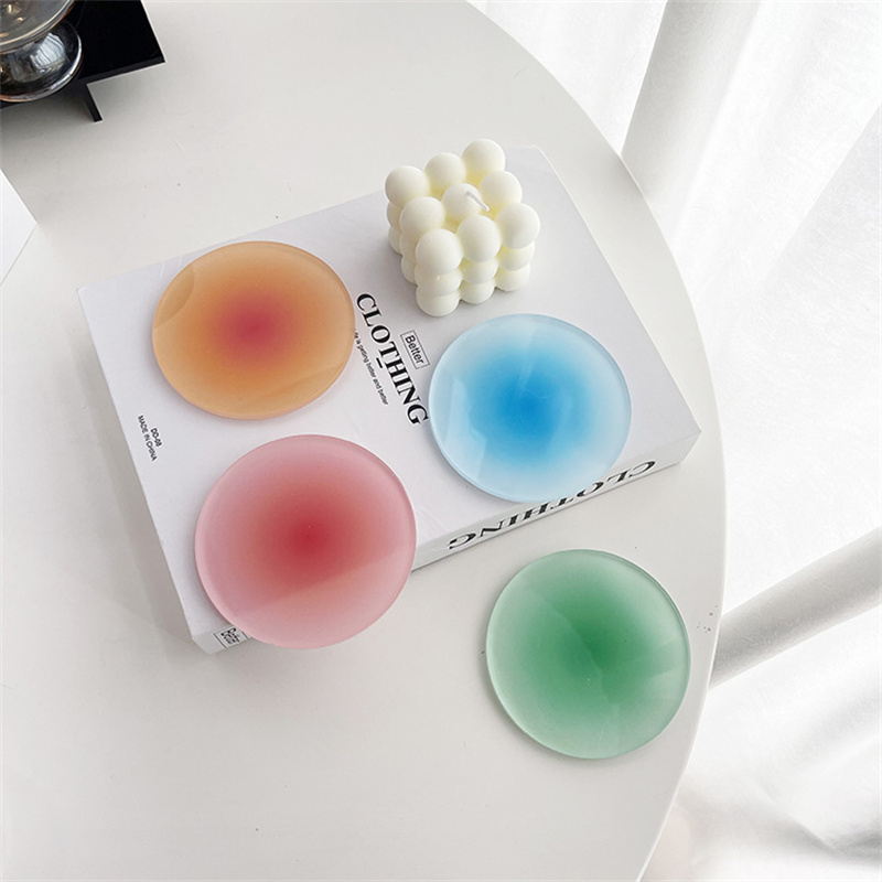 Colorful Acrylic Coaster Mats 9.8cm in Dimater Sunset Round Sunset Gradient Nordic Shooting Props Decorative Ornaments