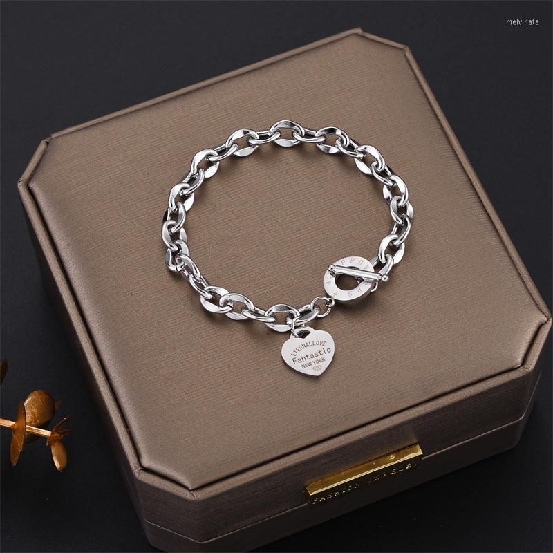 Bracelets à maillons en acier inoxydable pour femmes, couleur or, pendentif en forme de cœur, chaîne Punk, bijoux de Couple, Mujer273j