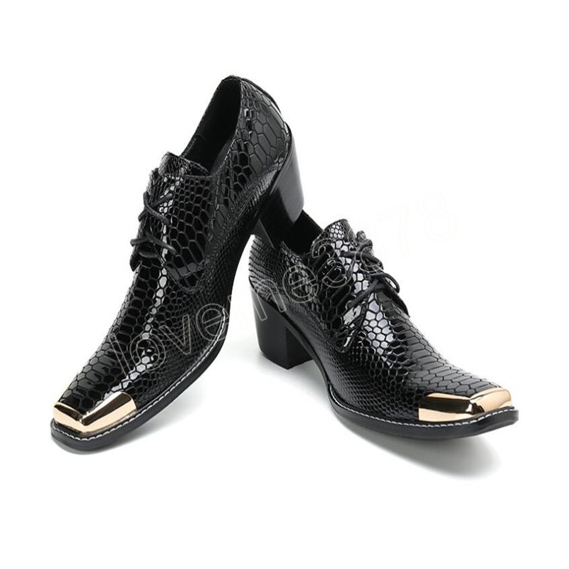 Italian Snake Pattern Wedding Men Dress Shoes High Heels Genuine
