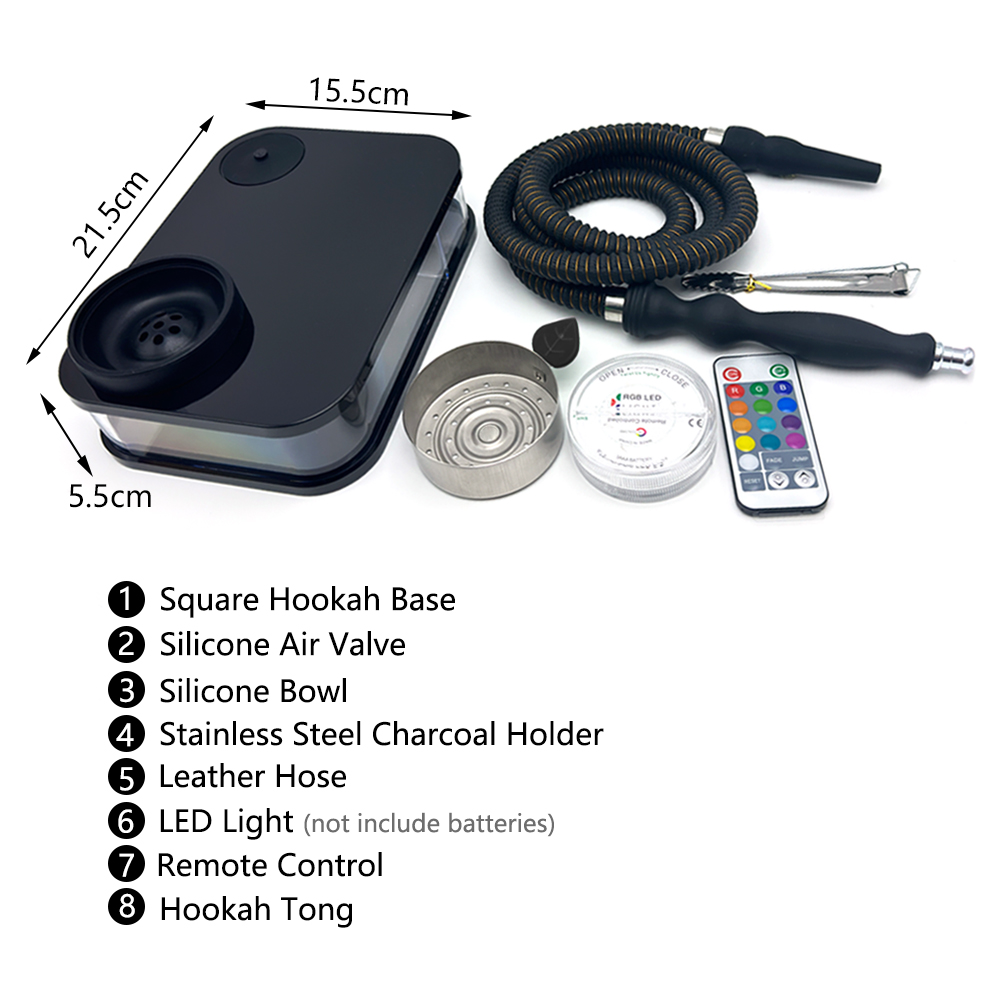 LOMINT Acrylic Hookah Travel Portable Square Shisha With Leather Hose LED Light Complete Set Chicha Cachimba Kit Custom LM-HP026