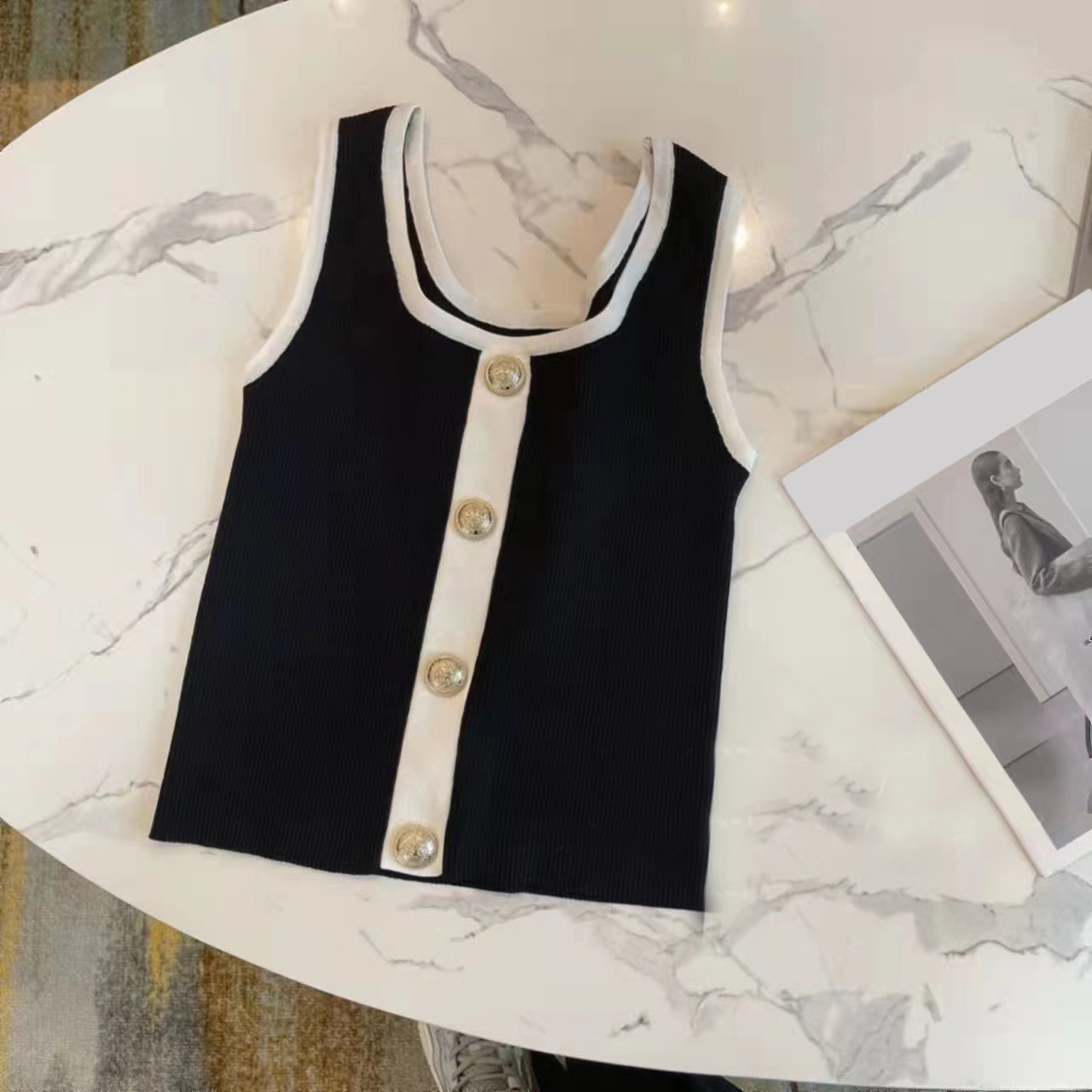 Fashion Womens Knitted Tees Vest Jacquard Letter Solid Color t shirt Tee Size XS-2XL E82