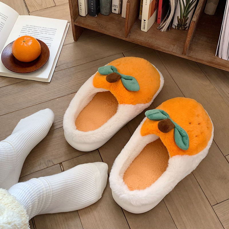 Slippers yvvcvv frutas laranjas fofas mulheres aquecedas de mato de mato de mato de dedo preto de dedo para casa de espuma de espuma para casa em casa sapatos internos 221103