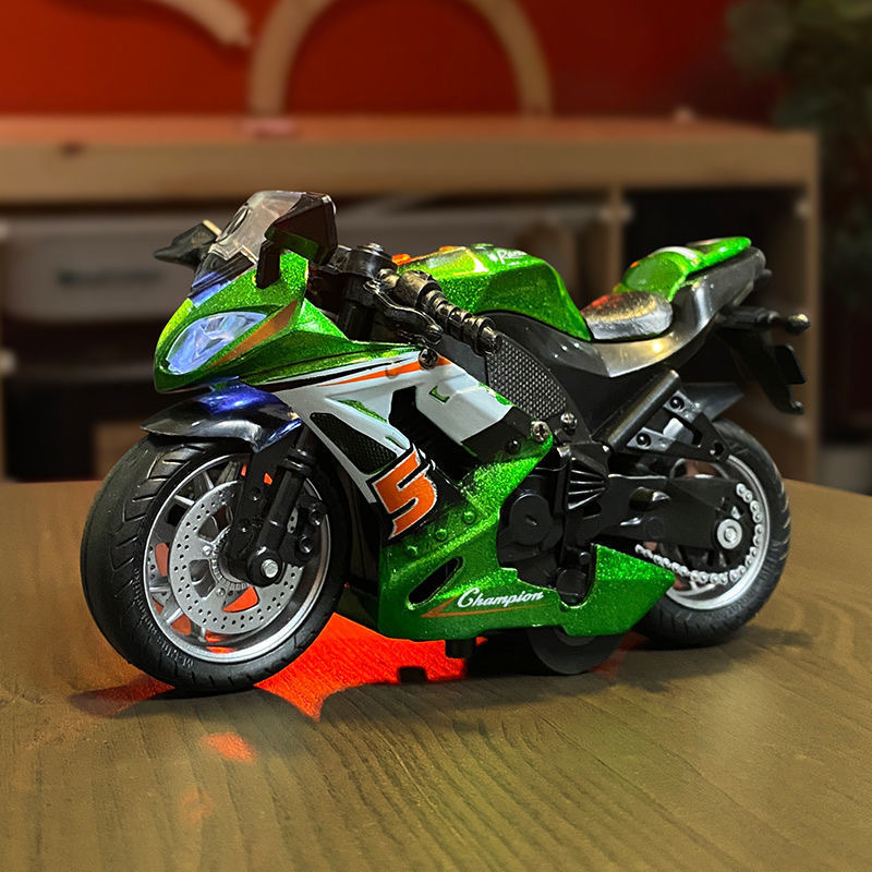 Diecast Model car 1 14 Simulation Motorcycle Pull Back Alloy Car Light Sound Effects Racing Collection Miniature Ornaments 221103