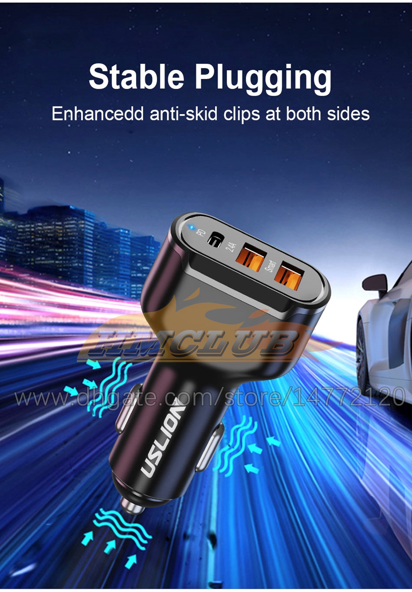 CC471 3 USB PD chargeur de voiture pour téléphones mobiles chargeant pour iPhone Xiaomi chargeurs portables rapides voitures adaptateur de téléphone portable