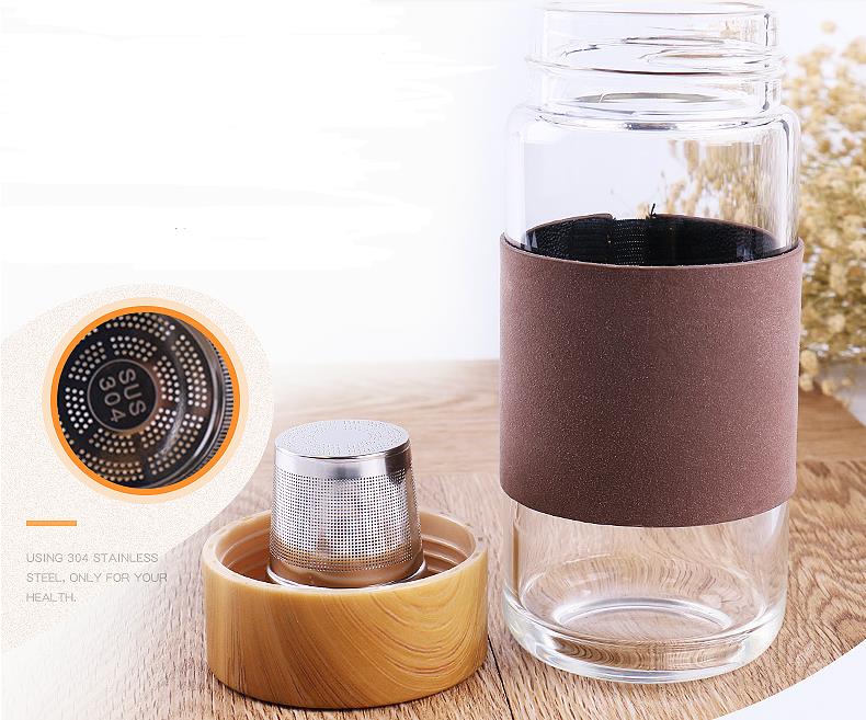 350ml 12oz Glass Water Bottles Heat Resistant Round Office Tea Cup With Stainless Steel Tea Infuser Strainer Tea-Mug Car Tumblers SN5017