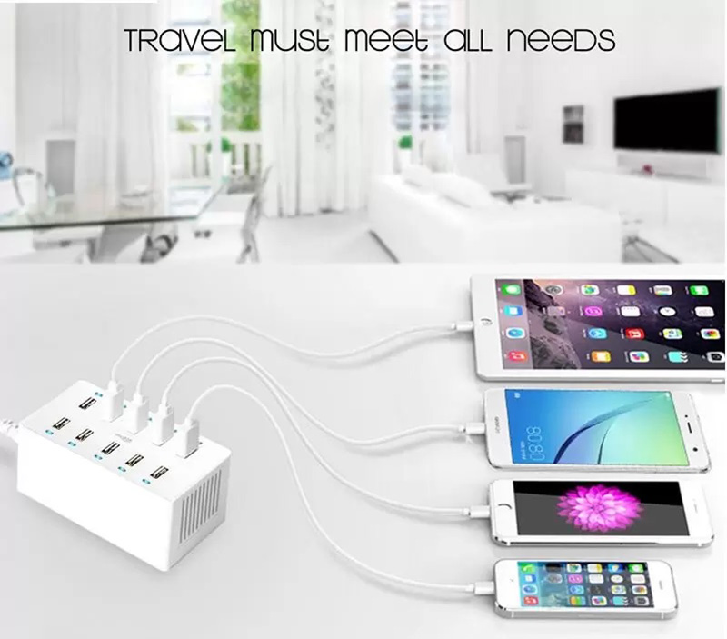 Mehrere USB-Ladegerät-Adapter, 40 W, intelligente Desktop-Ladung, 10-Port-Multi-Mobilgeräte-Ladung für iPhone, Samsung, Huawei