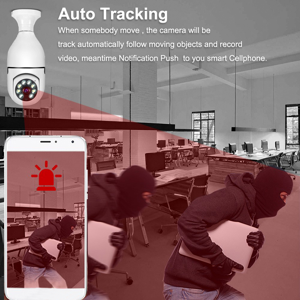 WiFi 360 Telecamera panoramica a bulbo Telecamera di sorveglianza 1080P Telecamere di sicurezza domestica wireless Visione notturna Audio bidirezionale Smart Motion De9517895
