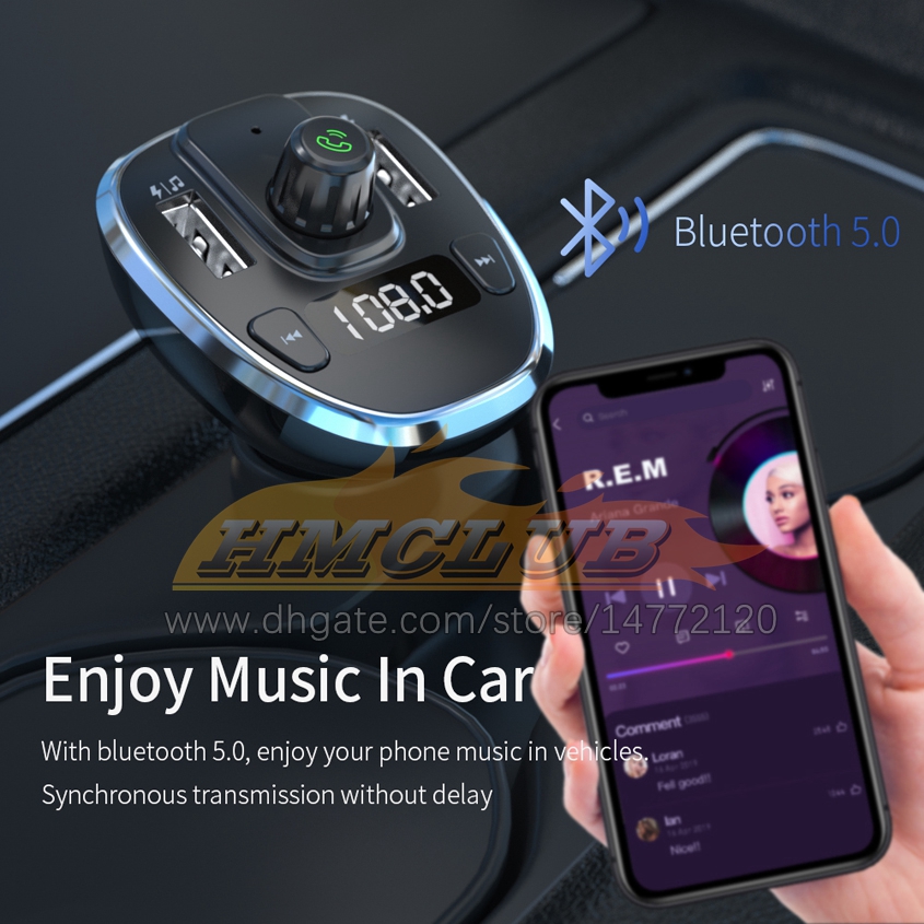 CC486 USB CAR Charger Bluetooth 5.0 Car Kit HandsFree FM -передатчик mp3 U Диск TF Card Player Mobile Phone Зарядное устройство для Auto
