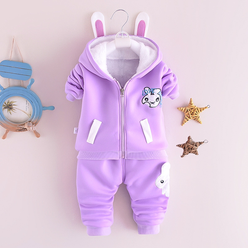 Clothing Sets Winter baby clothes plus velvet thick two-piece suit boys and girls toddlers warm cartoon bear hooded jacket pants 221103