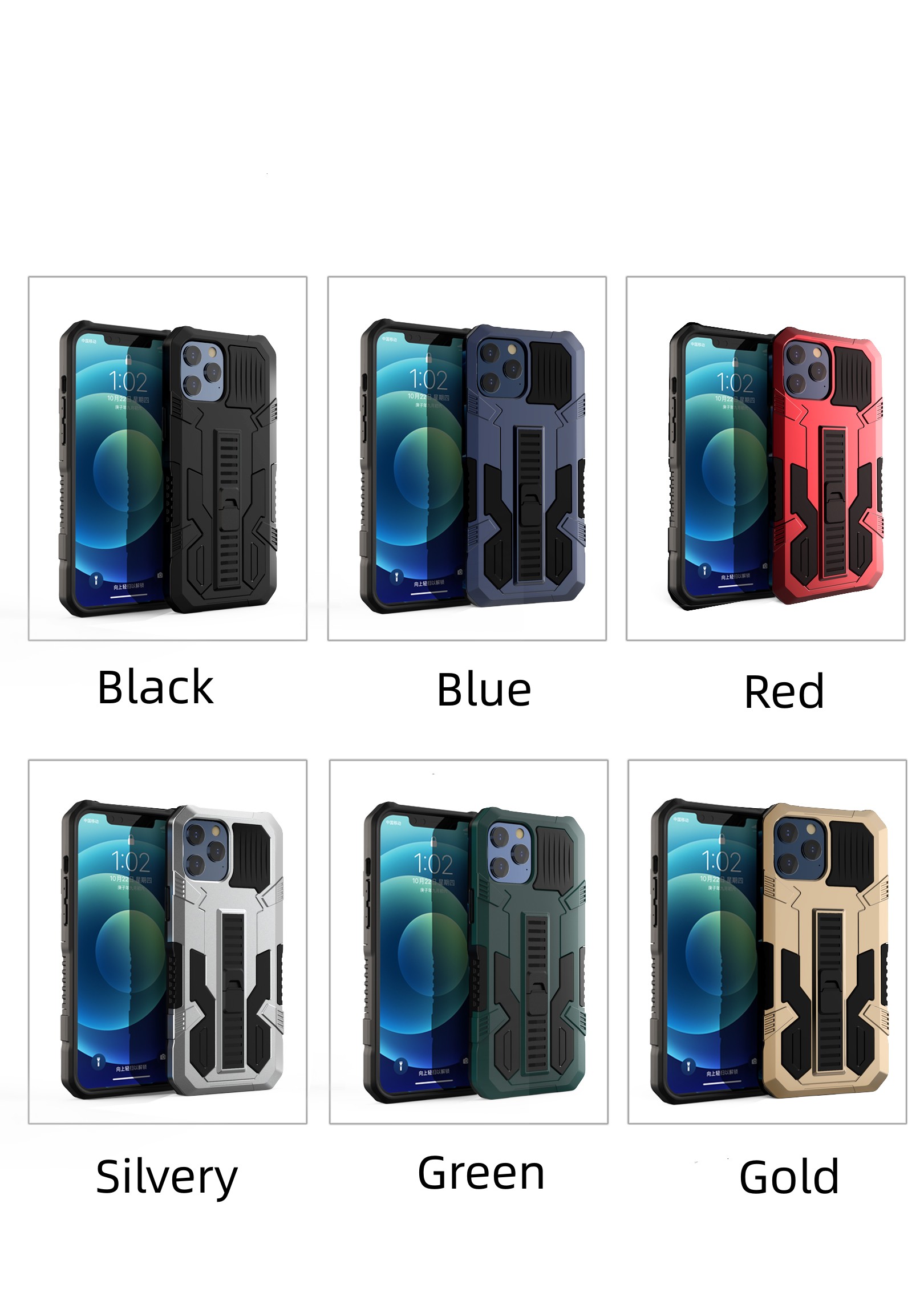 Coques de téléphone pour iPhone 14 13 12 11 PLUS PRO XR XS MAX 8 PLUS avec écran de support intégré invisible et protection de l'objectif Conception à ourlet complet Couverture de fonction anti-chute