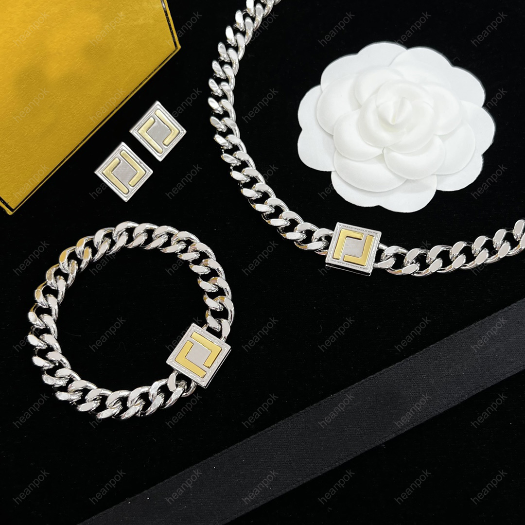Designer Earrings Bracelets Silver Necklace Chain Jewelry Luxury Letter Pendant F Bracelet For Women Men Earring Accessories Bijoux With Box