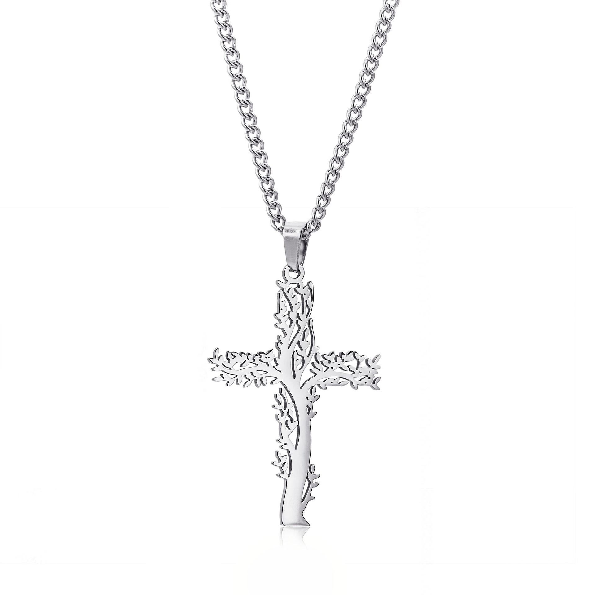 Tree of Life Cross Pendant Necklaces Men Relivion Faith Crucifix Charm Decoration Chain for Women Jewelry Gift