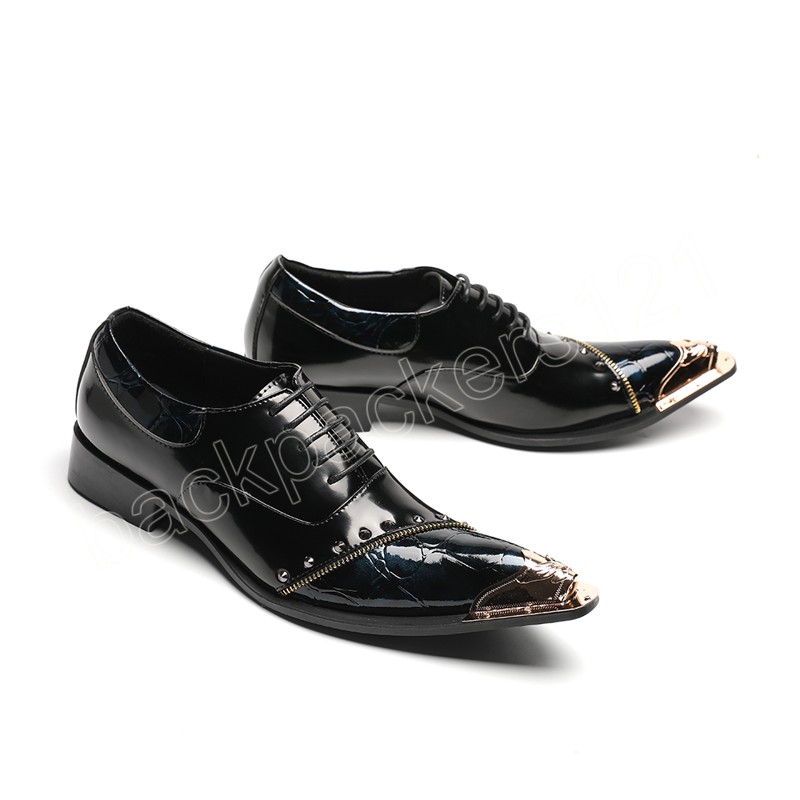 Italien noir métal bout pointu robe de soirée de mariage chaussures homme en cuir Brogue chaussures grande taille hommes affaires Oxford chaussure