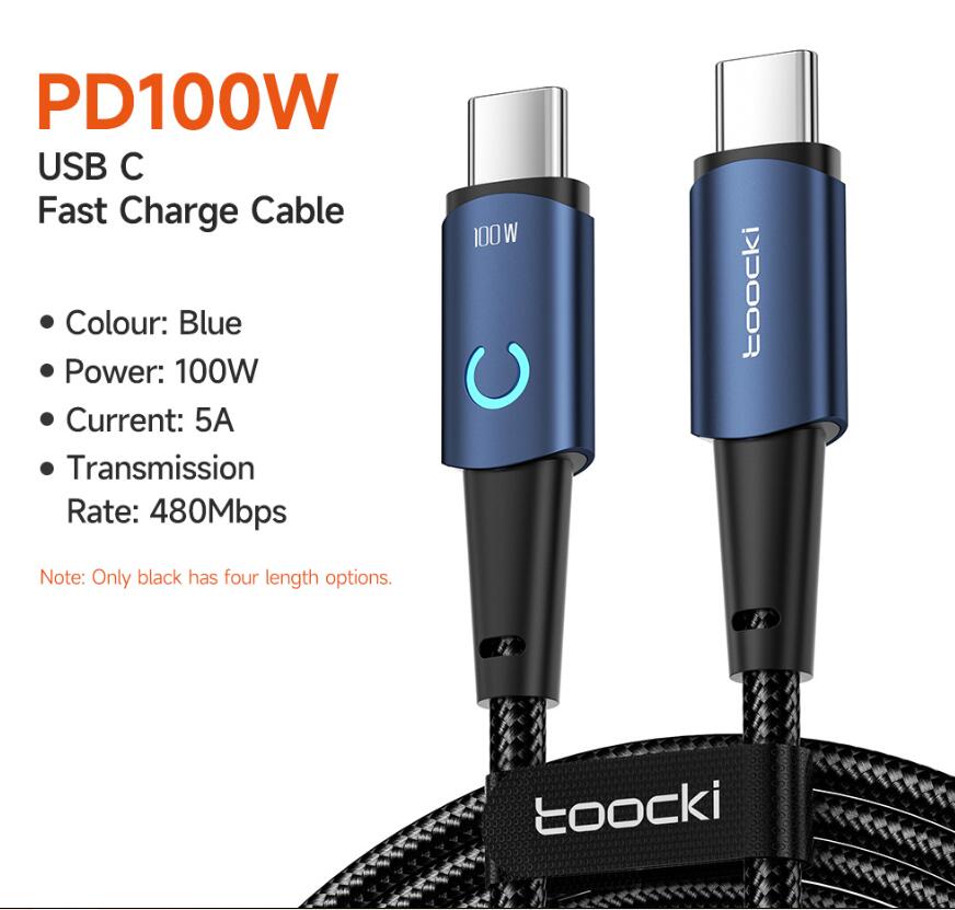 TOOCKI 100W 60W USBC إلى USB C Cables PD Fast Charger Cord Type-C Micro USB لـ Xiaomi Poco Samsung Huawei Display