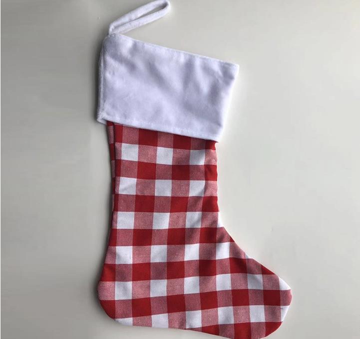 Juldekoration Plaid Stocking Gift Wrap Bag Jultr￤ddekorationer Sock Anpassa barn Godisg￥vor V￤skor Xmas Strumpor SN81