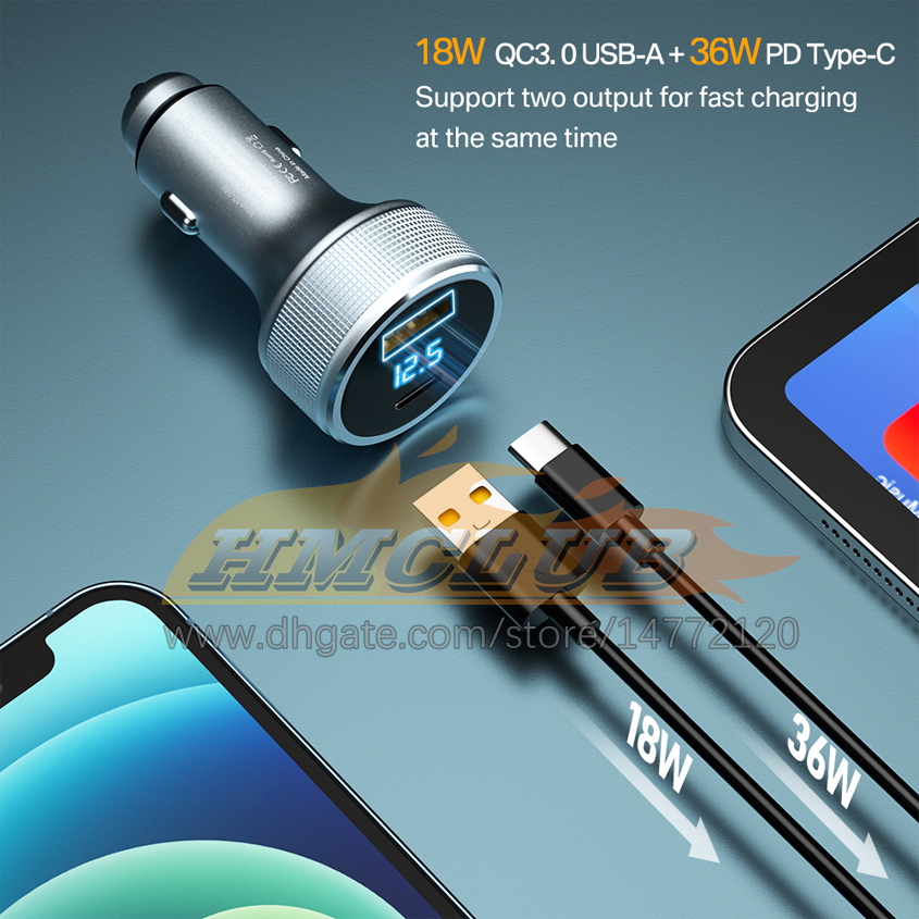 CC307 54W 빠른 충전 3.0 PD USB 자동차 충전기 iPhone 11 Pro Xiaomi 9 Huawei FCP AFC 빠른 충전 QC3.0 C 자동차 전화 충전기