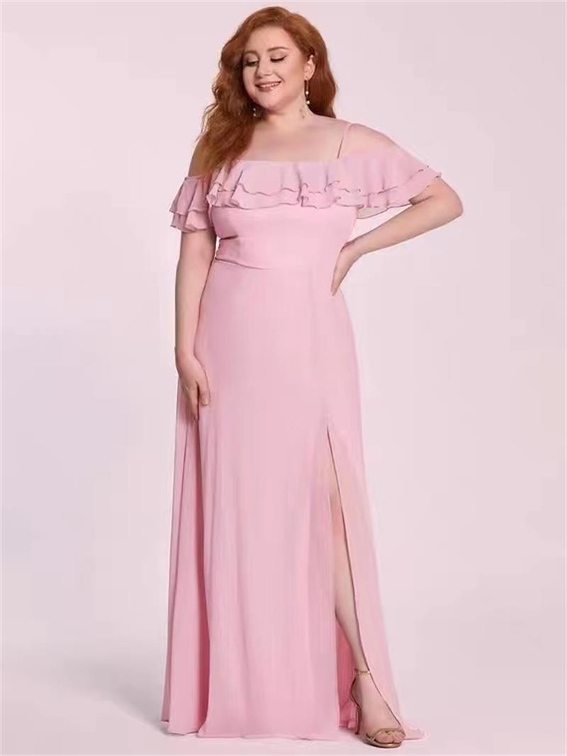 Européen et Américain Plus Size Slim Slim Lace Front Split Prom Dress Powder ES80