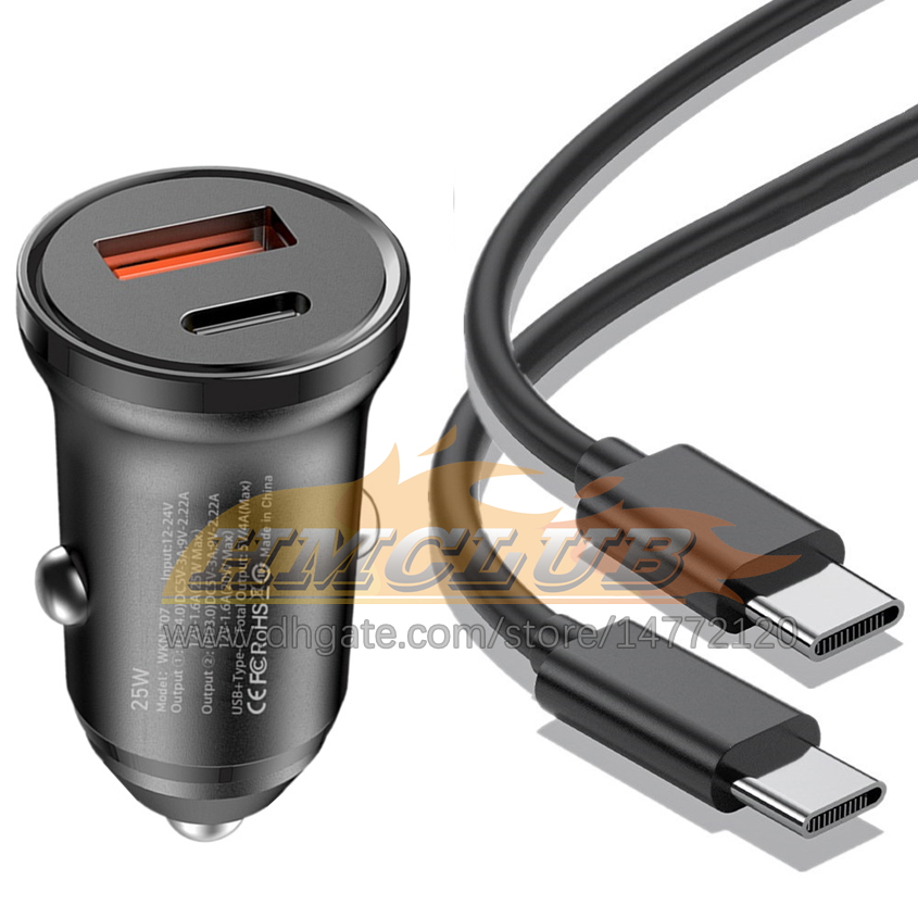 CC447 45W Carregador de carro r￡pido Quick Charging QC4.0 USB Tipo C PD 25W Porta dupla Mini Chargers Fast para iPhone 12 13 14 Samsung Tablet