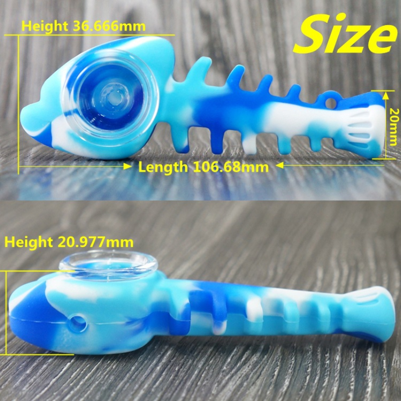 Fish Bone Shape Silicone Smoking Pipes Hand Herb Tobacco Portable Pipe FDA Grade Silicon with Glass Bowls Multi Color