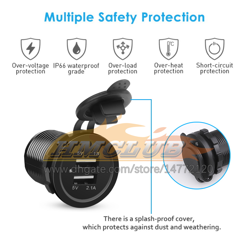 CC449 Çift USB Port Arabası Şarj Cihazı Soketi Tapa Çakır Çıktı Otomatik Tekne Su geçirmez Cep Telefonu Şarj Adaptörü