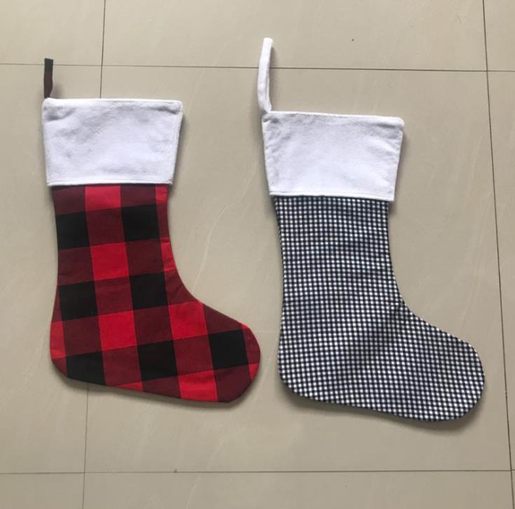 Juldekoration Plaid Stocking Gift Wrap Bag Jultr￤ddekorationer Sock Anpassa barn Godisg￥vor V￤skor Xmas Strumpor SN81
