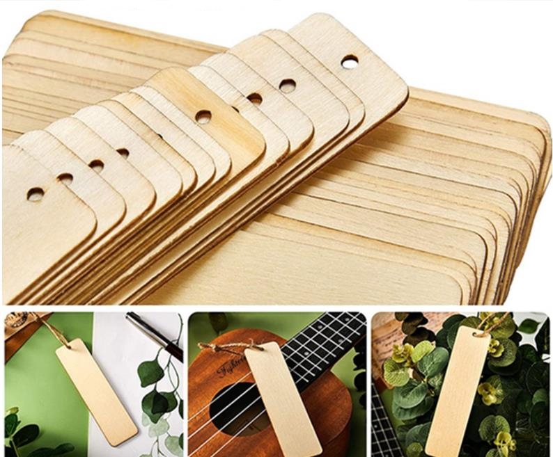 Blank Rectangle Wooden Bookmark Tags Unfinished Nature Wood Slice DIY Crafts Bookmark Garment Clothing Tag Gift Bags Hanging Label Decor SN5018