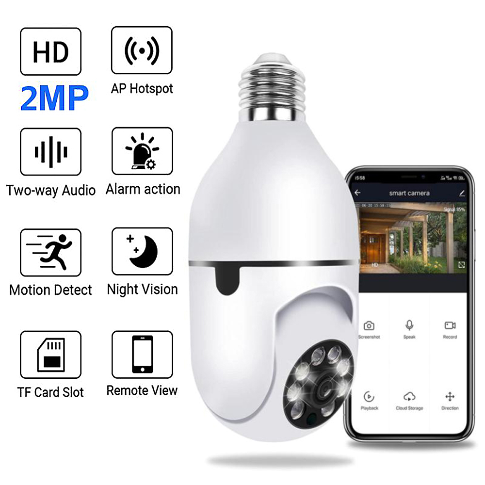 WiFi 360° Panoramic Bulb Camera 1080P Surveillance Camera Wireless Home Security Cameras Night Vision Two Way Audio Smart Motion Detection Monitor