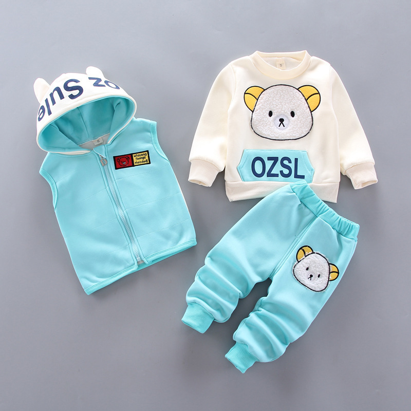 Clothing Sets Autumn Winter Baby Boys Clothes Thick Fleece Cartoon Bear Jacket Vest Pants Cotton Sport Suit For Girls Warm Outfits 221103