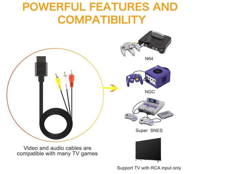 Nintendo için 1.8m 64 Audio TV Video Kablosu AV Kablosu Süper Nintend Gamecube N64 SNES Oyun Küpü Aksesuarı için RCA'ya