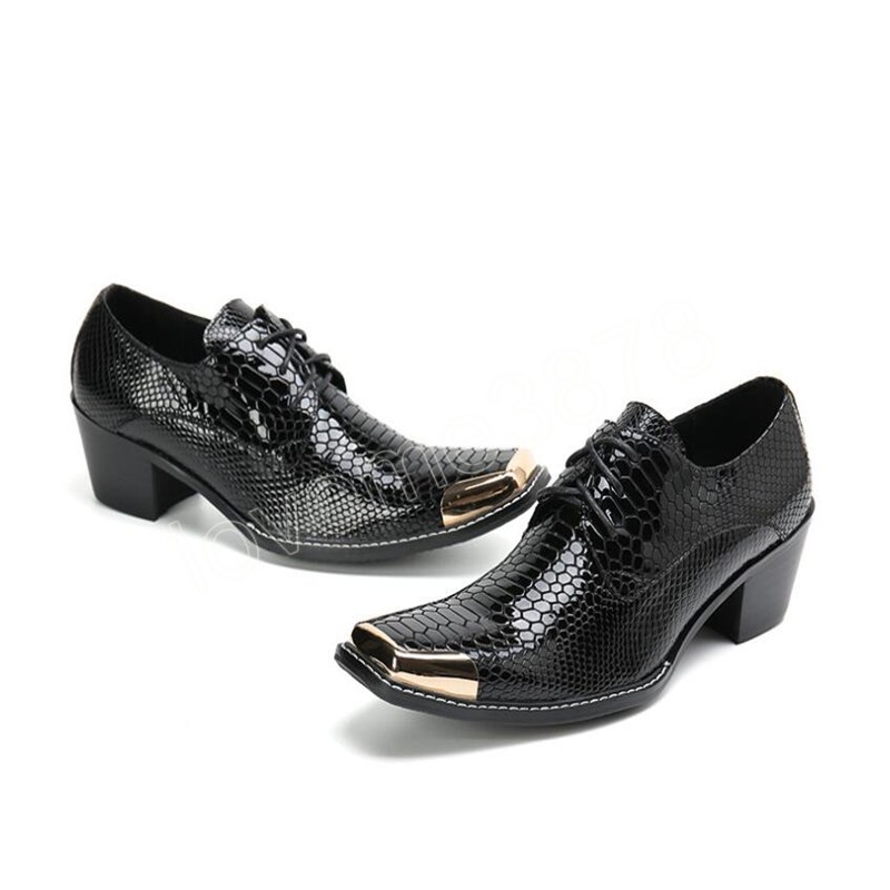 Italian Snake Pattern Wedding Men Dress Shoes High Heels Genuine