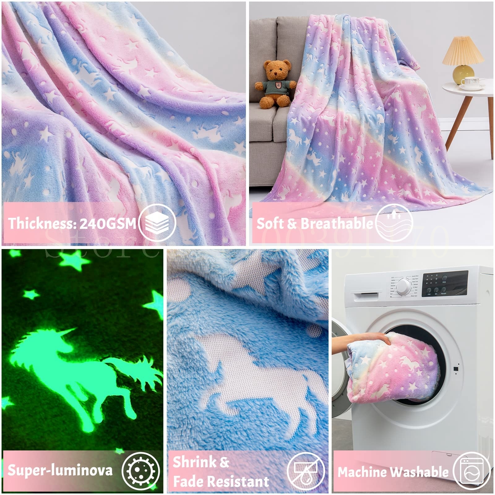 Couvertures Swaddling Glow in Dark Throw Licornes Lumineuses pour Filles Garçons Cosy Fleece Soft Plush Enfants Flanelle Rainbow 221103