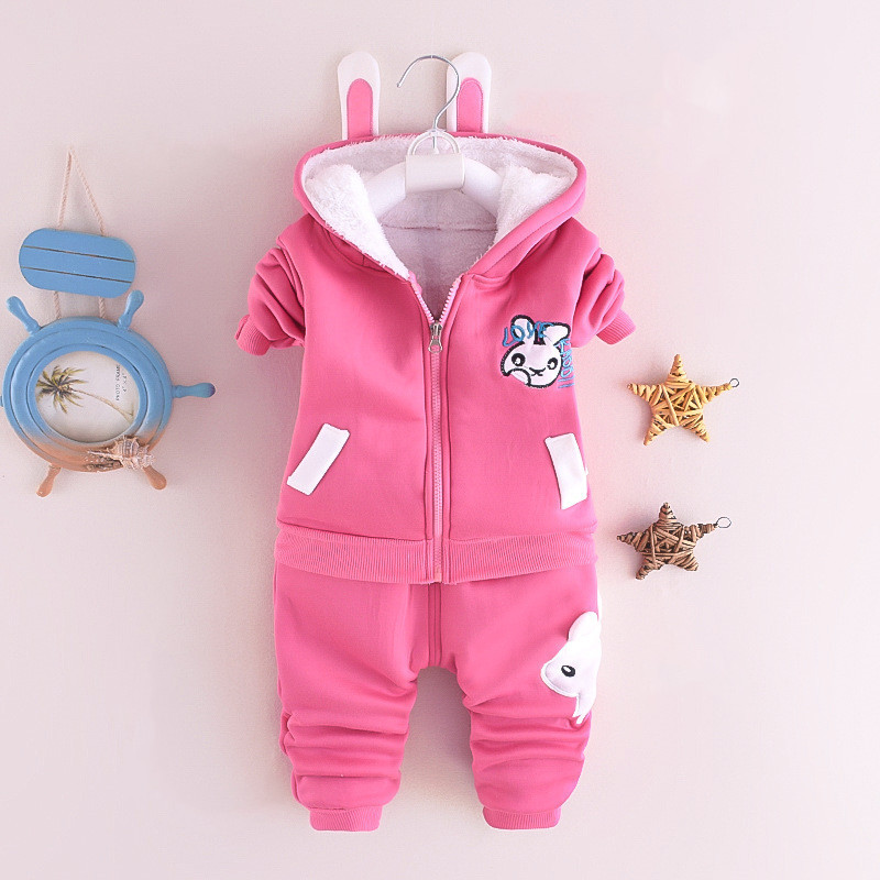 Clothing Sets Winter baby clothes plus velvet thick two-piece suit boys and girls toddlers warm cartoon bear hooded jacket pants 221103