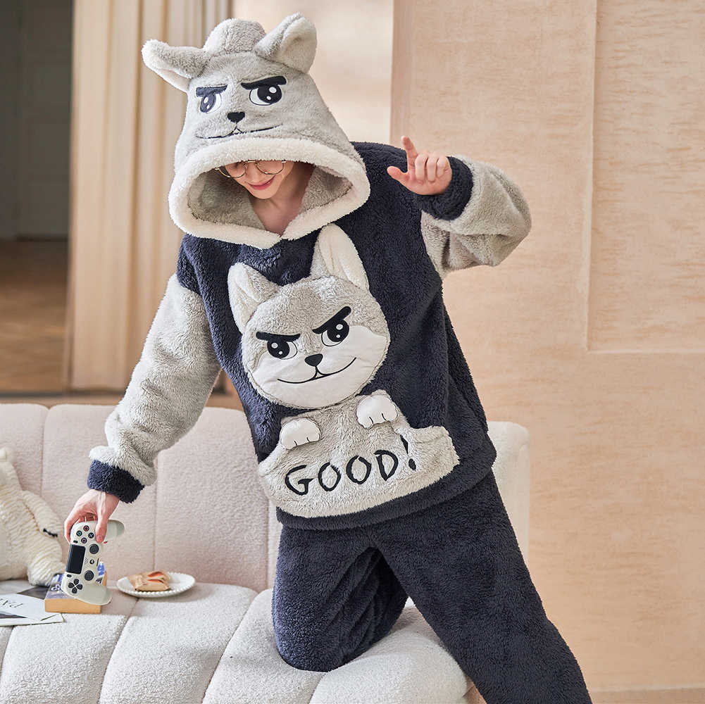 Mäns sömnkläder vinterpyjamas för män 2022 flanell stor storlek 5xl tjock varm tecknad nattkläder kigurumi vuxen med huva män pajamas lounge set t221103