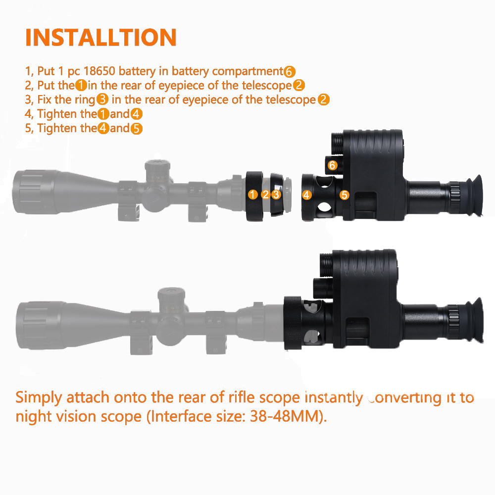 Hunting Trail Cameras Megaorei 4 Night Vision Scope Hunting Camera Portable Bak Sight ADD On Attachment 1080p HD 4X Digital Zoom 2536008