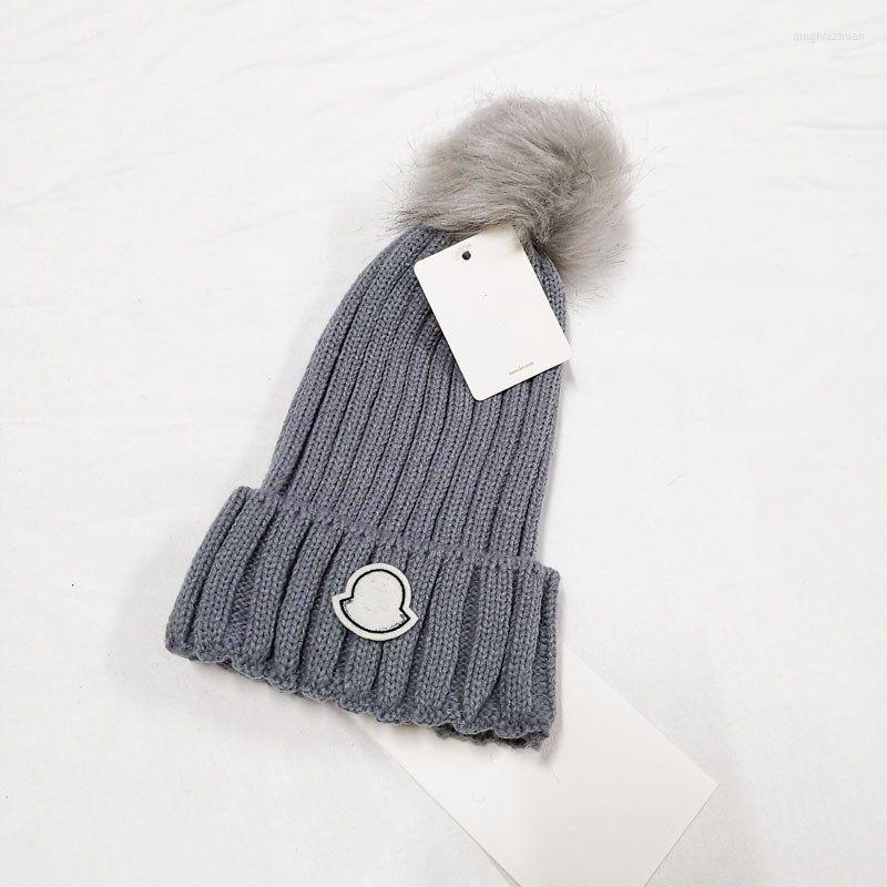 Beanies 2023 Designer Winter Sticked Beanie Woolen Hat Women Chunky Knit tjock varm faux päls pom hattar kvinnliga motorhuven caps3284